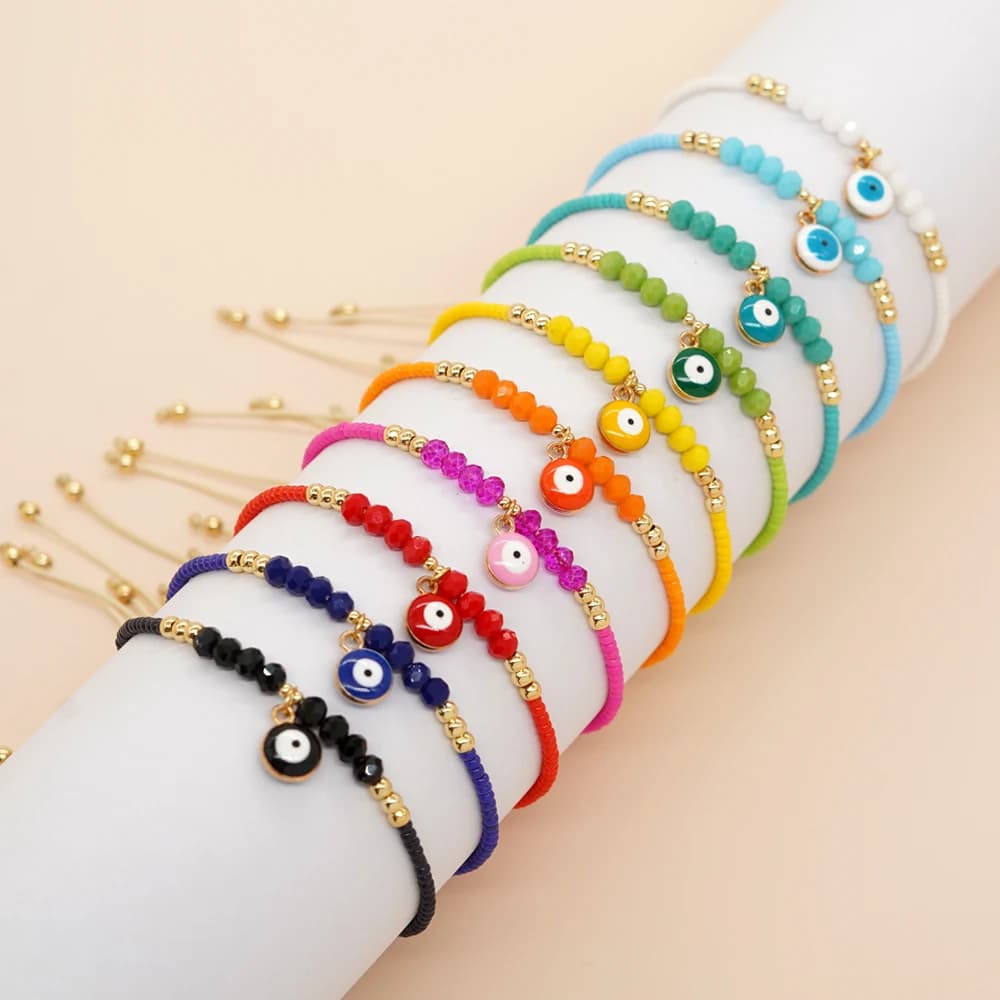 أسورة كريستال ملونة بعين الحسد من Go2boho أسورة خرز ميوكي يدوية الصنع مجوهرات بوهو موضة نسائية