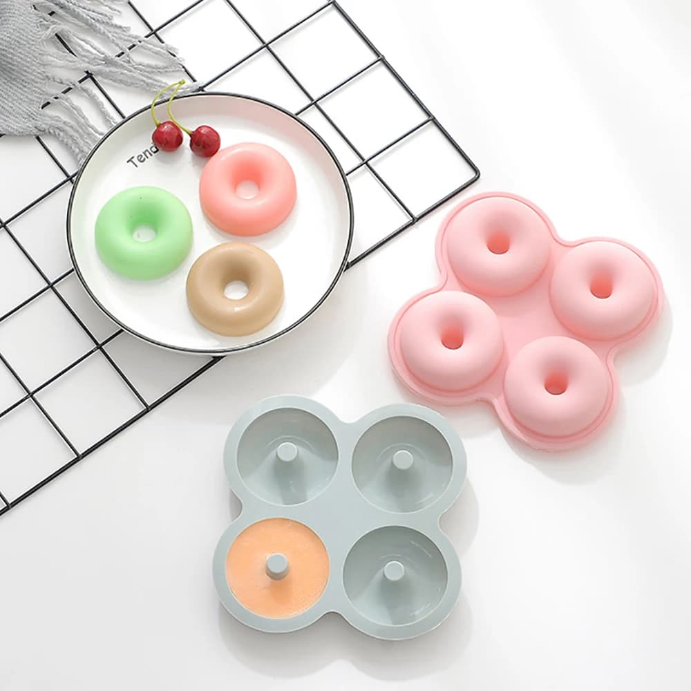 قالب دونات من السيليكون 4 فتحات صينية خبز غير لاصقة أدوات تزيين كعك شوكولاتة وحلويات DIY Bagels Muffins Donuts - 4