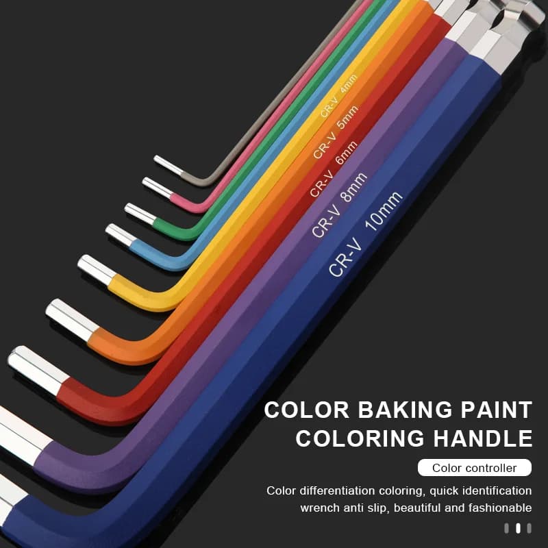 9 قطعة دراجة الداخلية سداسية وجع S2 CR-V الصلب الملونة شقة الكرة افتتاح وجع الدراجة عرافة مفتاح مجموعة 1.5/2/2.5/3/4/5/6/8/10 مللي متر - 5