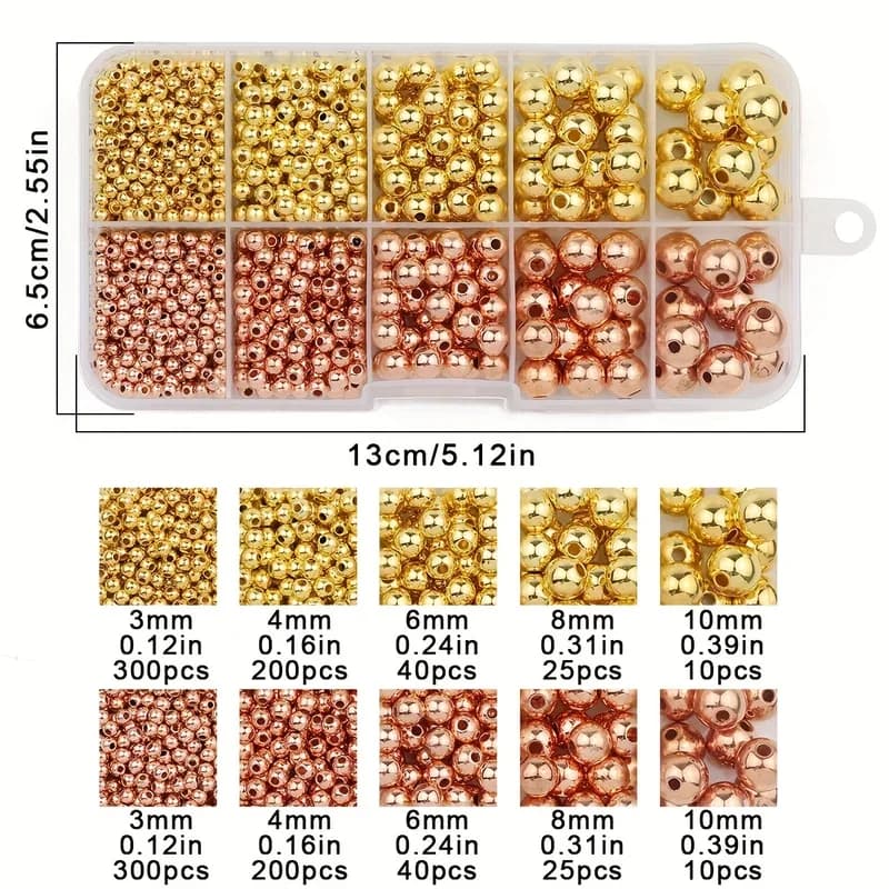 950 قطعة 3/4/6/8/10MM خرزات فضفاضة مستديرة ذهبية وفضية CCB مجموعة صندوق DIY لصنع الإكسسوارات والأساور والعقود - 6