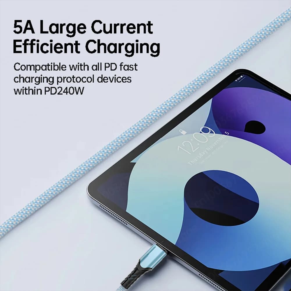 كابل طاقة NNBILI USB C، 240 واط، QC4.0، متوافق مع ماك بوك، سامسونج، آيفون 15، 16، كابل USB C إلى C PD، شحن سريع 48V5A - 6