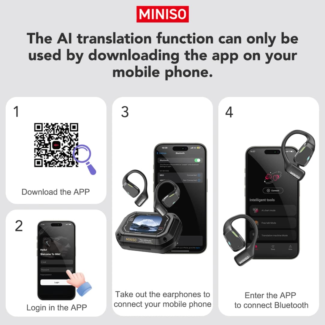 Translator Earphone  MINISO M98 AI Wireless Headphones Office Chat Headset ASMR Headset DIY APP AI Wireless Headphones with Mi - 3
