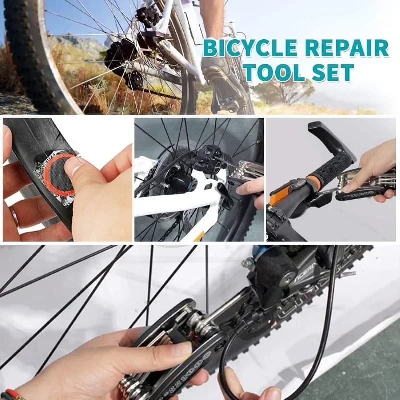 Bicycle Repair Tools Kit, Bike Accessories, Multi Tool Set with Pump Tire Patch, Portable Mountain Road BikeTire Auto Tool Set - 5