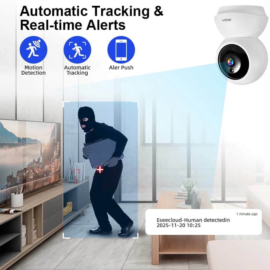 كاميرا Fuers بدقة 5 ميجابكسل بتقنية WiFi، Tuya الذكية للمنزل، داخلية لاسلكية، كاميرا مراقبة IP مع كشف الذكاء الاصطناعي وتتبع تلقائي، مراقبة أمنية للرضع - 6