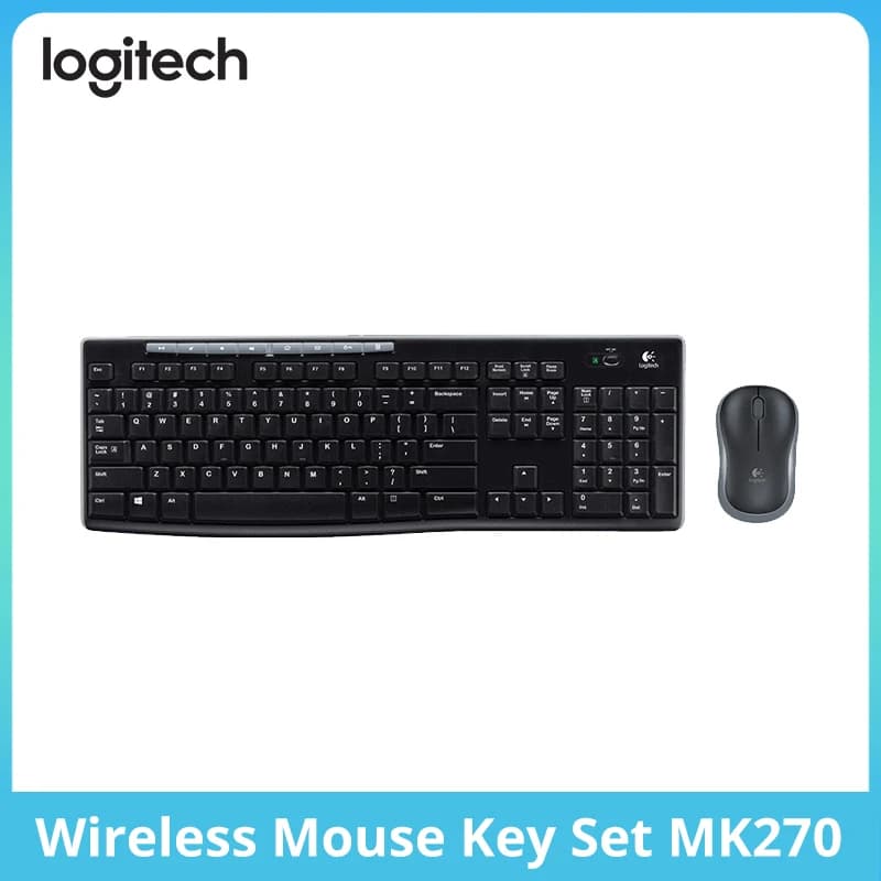 مجموعة Logitech MK270، لوحة مفاتيح وفأرة لاسلكية، مناسبة للكمبيوتر المحمول، لوحة مفاتيح مكتبية كاملة الحجم مع مستقبل 2.4G