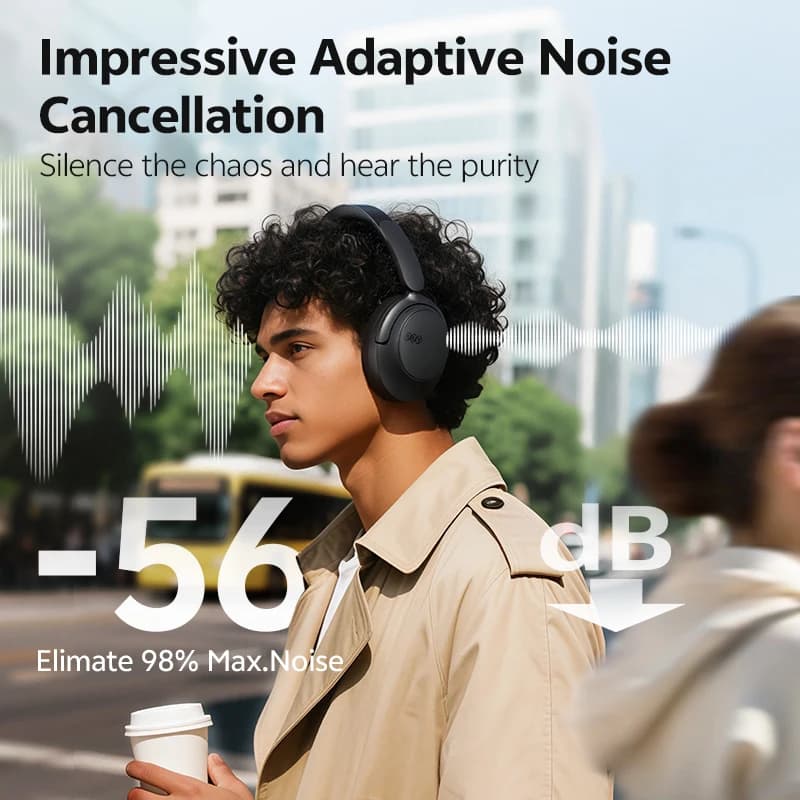 QCY H3S Over Ear Headphone Wireless Bluetooth 6.0 Hi-Res LDAC Spatial Sound Earphone Dual Driver -56dB Adaptive ANC Headset 102H - 2