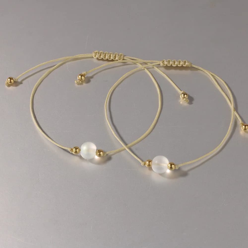 1pcs Hot-selling natural stone blue moonstone 8mm round beads + 3mm gold beads braided bracelet - a perfect gift. - 2