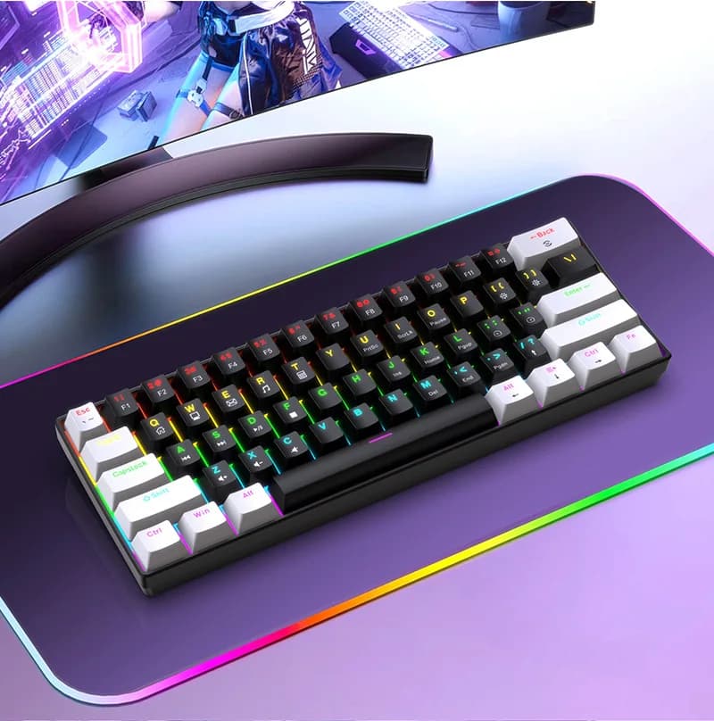 لوحة مفاتيح ميكانيكية سلكية للألعاب 60% مع إضاءة RGB خلفية، تصميم مدمج للكمبيوتر/Mac، سهلة الحمل للسفر - 2