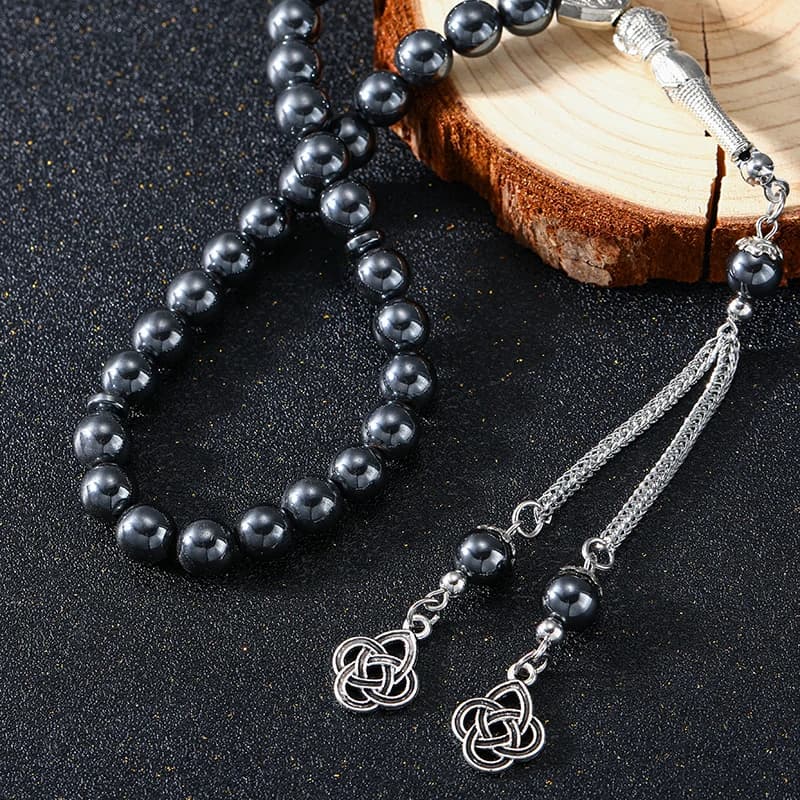 Tasbih Natural Hematite Stone Promotes Blood Circulation Misbaha 33 Beads Muslim Bracelet Islamic Gift Accessoriy Turkey Jewelry - 3