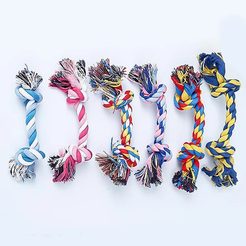 Random Color Pet Dog Toy Bite Rope Double Knot Cotton Rope Funny Cat Toy Bite Resistant and Sharp Teeth Pet Supplies Puppy Toys - 6
