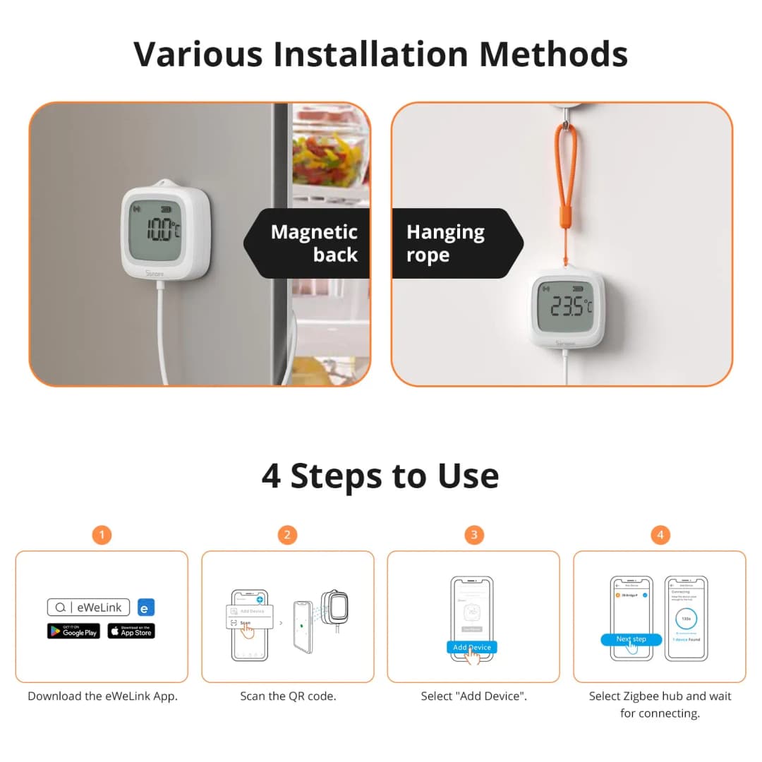 مقياس حرارة ذكي من SONOFF SNZB-02LD IP65 يعمل بتقنية Zigbee مع شاشة LCD ومسبار لقياس درجة حرارة السوائل في حمامات السباحة وأحواض الاستحمام والثلاجات والفريزر - 6