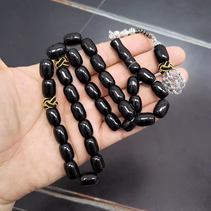 Tasbih natural black agate stone Barrel shape bracelet Handmade Trabizon misbaha Muslim ADHA gift turkish design prayer beads - 2