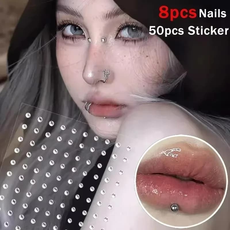 180pcs Non Piercing Lip Nails Sticker Selfadhesive Waterproof Reusable Fake Lip Nail Eyebrow Nose Ring Body Belly Button Jewelry - 4