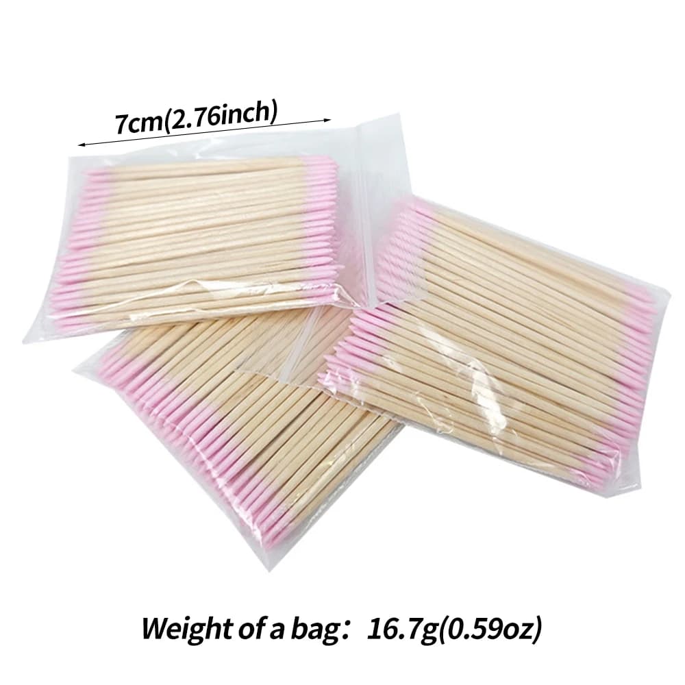400pcs Pink Double Head Nail Art Cuticle Pusher Remover 7CM Orange Wood Sticks Cotton Swab Clean Tool for Nail Rhinestone Makeup - 4