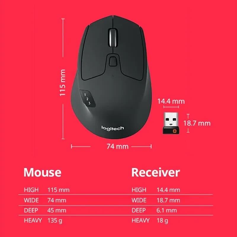فأرة Logitech M720 الأصلية لاسلكية بلوتوث وموحد وضع مزدوج تبديل متعدد الأجهزة للاستخدام في المكتب/المنزل/الكمبيوتر المحمول - 5