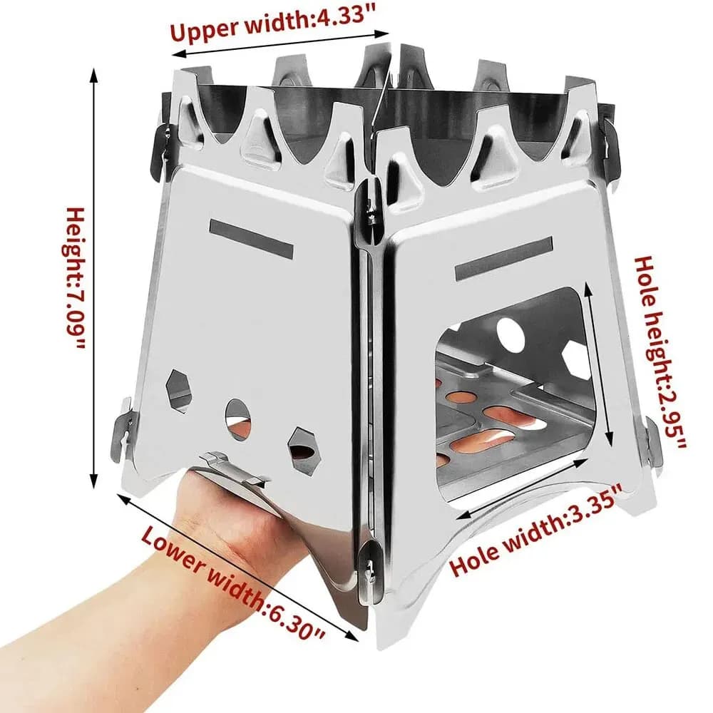 Portable Camping Wood Stove with Stainless Steel Folding Lightweight Firewood Stove For Outdoor Hiking Traveling BBQ Picnic - 2