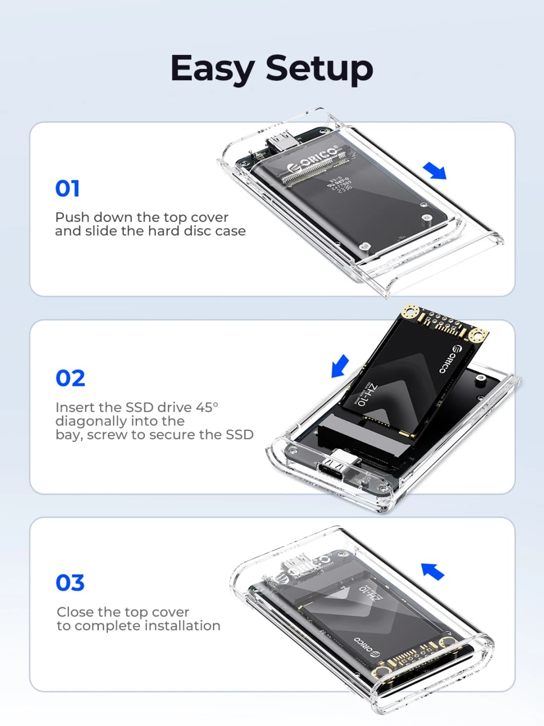 ORICO-Transparent External Adapter Mini mSATA SSD Enclosure Case to USB 3.2 Gen1 5Gbps for Samsung NGFF SSD Samsung - 6