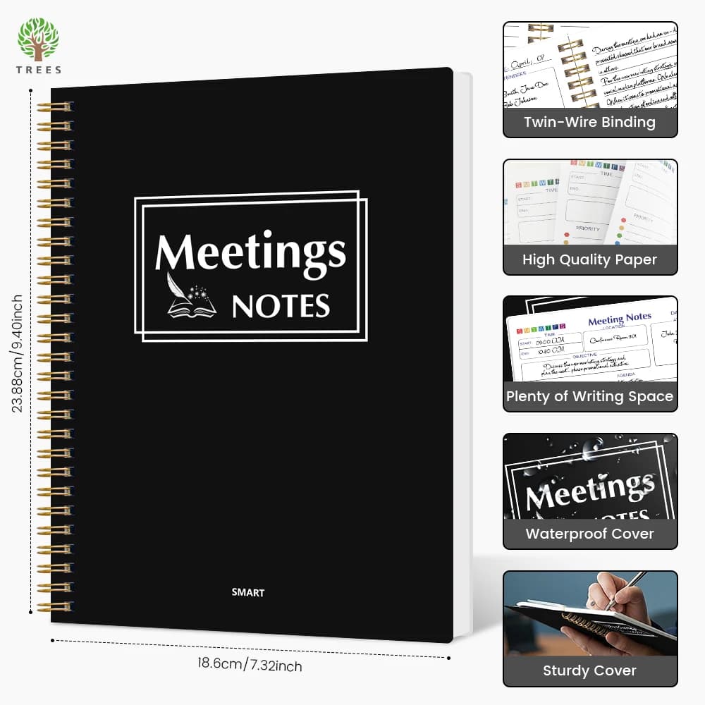 دفتر اجتماعات للعمل مع عناصر العمل، منظم ملاحظات اجتماعات مكتبية/تجارية للرجال والنساء - 2