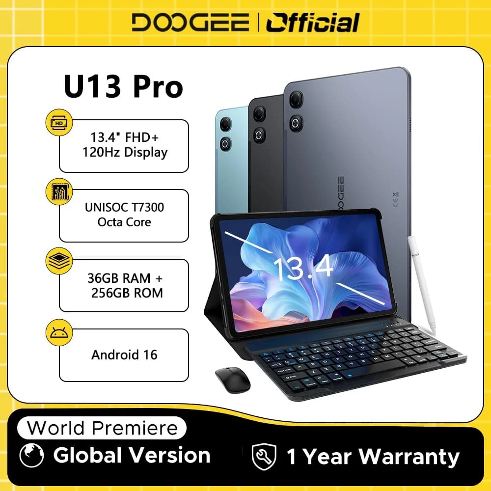 DOOGEE U13 Pro Tablet PC Android 16 Gemini AI 13'' FHD+ 120Hz UNISOC T7300 32GB 256GB 11000mAh Battery 13MP+8MP Smart Pad