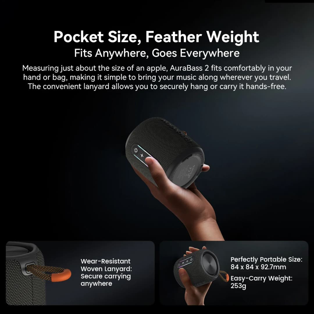 Blackview AuraBass 2 Portable Bluetooth Speaker, IPX7 Waterproof, 1800mAh, 7H Playtime, BT 5.3 for Outdoor, Camping, Travel - 4