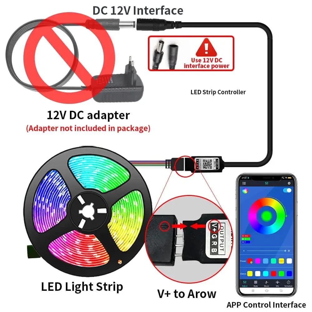 شريط إضاءة ليد ذكي من تيا لايف تحكم بلوتوث DC12V 5M SMD 5050 54 ليد/م مصباح حبل مرن لشاشة المكتب والتلفزيون إضاءة خلفية - 2