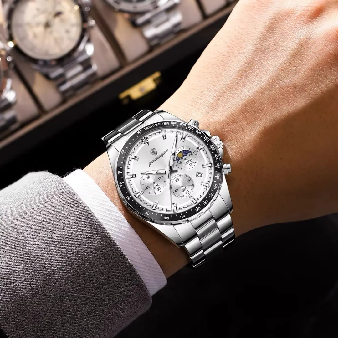 POEDAGAR Fashion Brand Man Wristwatch Waterproof Stainless Steel Luminous Men Watch Chronograph Date Luxury Quartz Men's Watches - 5