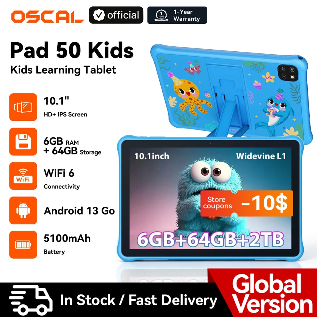 Blackview Oscal Pad 50 Kids Tablet PC 10.1 Inch 6GB(2+4)RAM 64GB 800*1280 HD Display 5100mAh  Widevine L1 Wi-fi 6 Android Tablet
