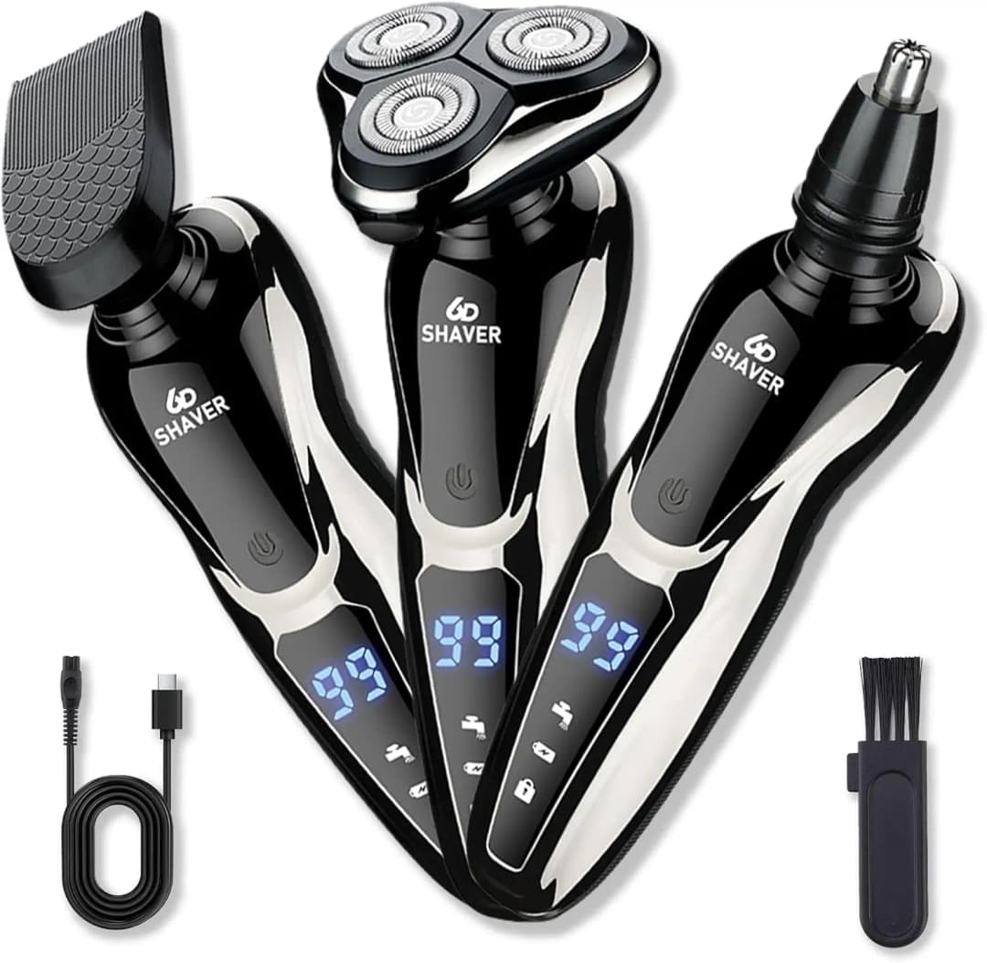 ماكينة حلاقة كهربائية قابلة للشحن للرجال، مجموعة متعددة الاستخدامات مع أداة تقليم الأنف والشارب وفرشاة تنظيف الوجه