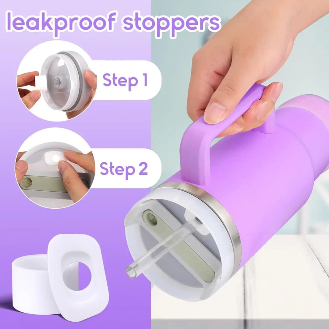 8PCS Accessories Set for Stanley Cup Purple 30oz 40oz tumbler Silicone Straw Topper Cover Cap Boot Handle Charm Initials Sticker - 2