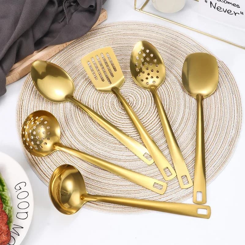 6pcs Korean-style Hot Pot Cutlery Set Stainless Steel Dinnerware Set Home Creative Korean Cutlery Golden spoons Kitchenware Set