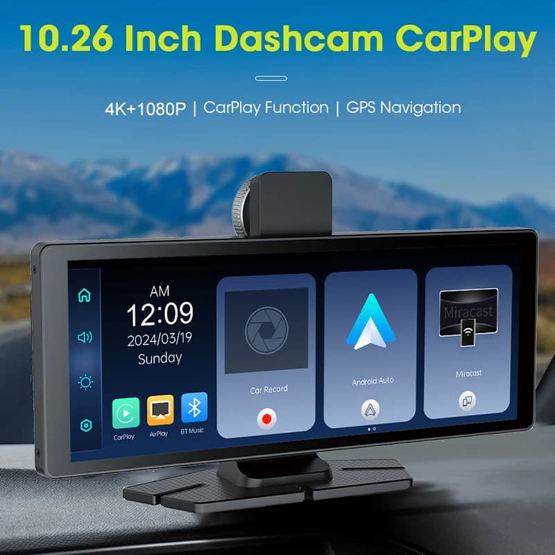 كاميرا Yangood بدقة 4K، 10.26 بوصة، نظام أندرويد للمعلومات التلقائية، Carplay، كاميرا خلفية بدقة 1080P، نظام تحديد المواقع، واي فاي، بلوتوث، مسجل فيديو السيارة - 2