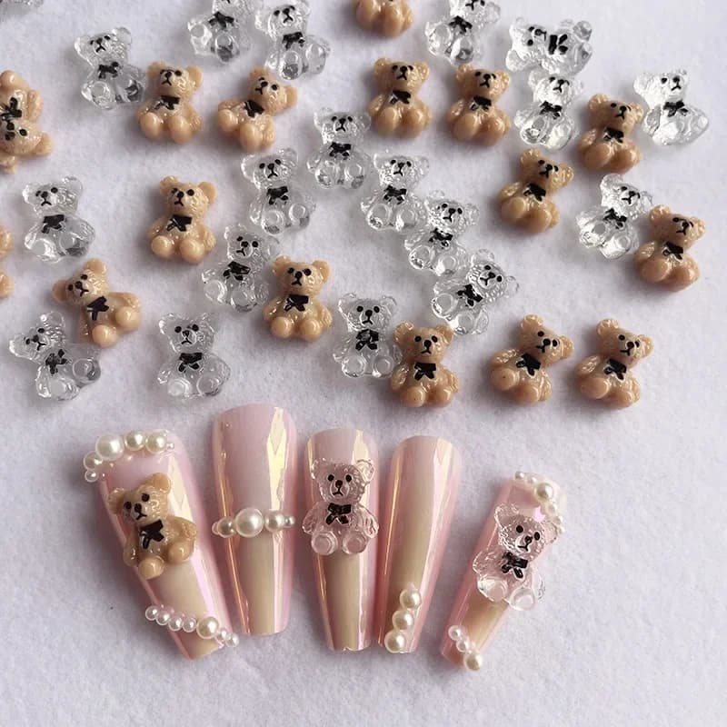 Nail Art Cute Bear Jewelry Metal Frosted Three-Dimensional Candy 3D Cartoon Crown Bear White Cute Nail Charms 네일파츠 - 4