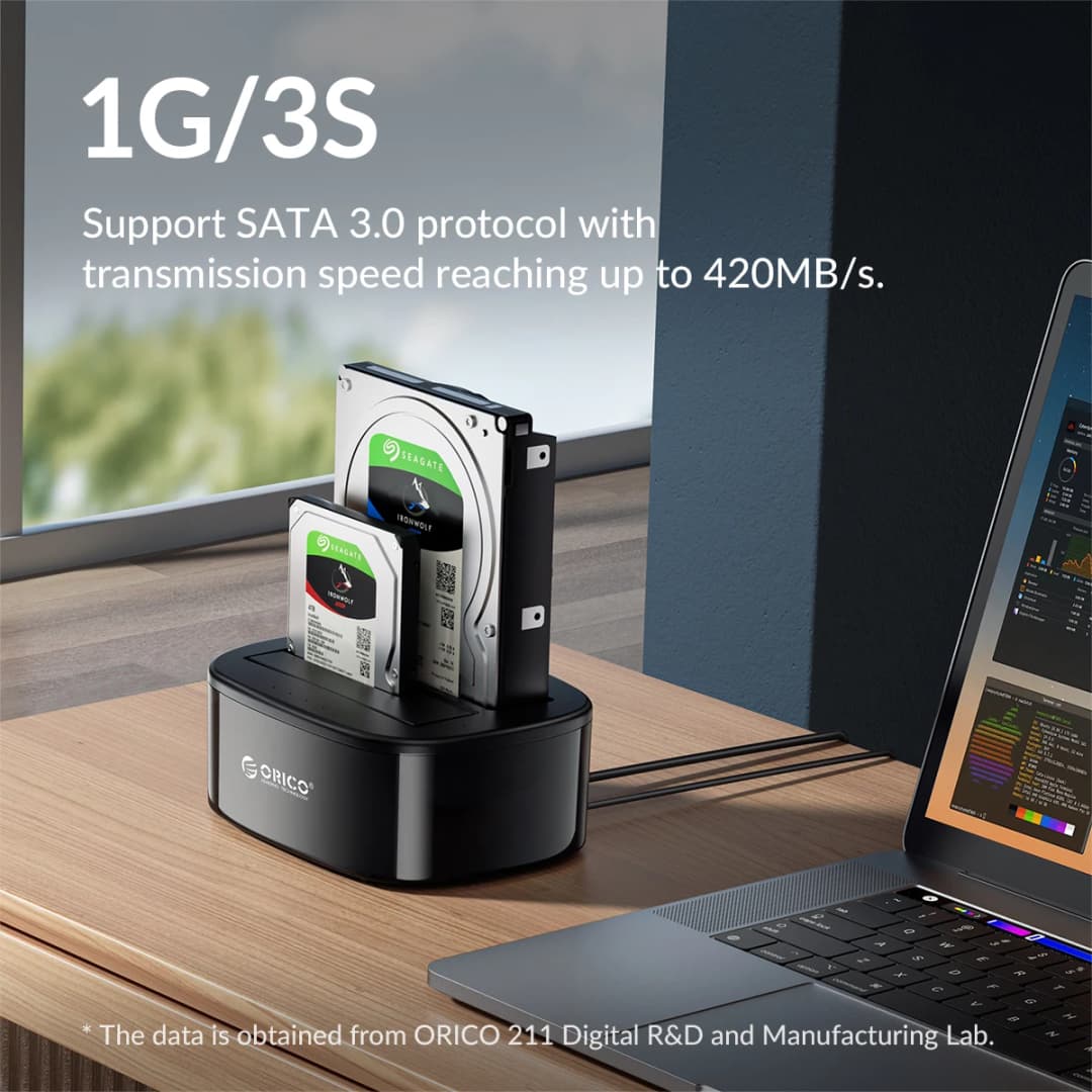 ORICO محطة إرساء مزدوجة لـ HDD مع نسخ SATA إلى USB 3.0 بدون اتصال لمحطة إرساء نسخ HDD لأحجام 2.5/3.5 بوصة SSD HDD - 4