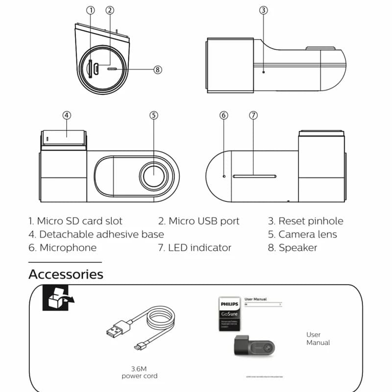 Philips Front WiFi Car 1080P HD Driver Video Recorder USB Car DVR Camera Loop Recording GoSure GS3201 - 6
