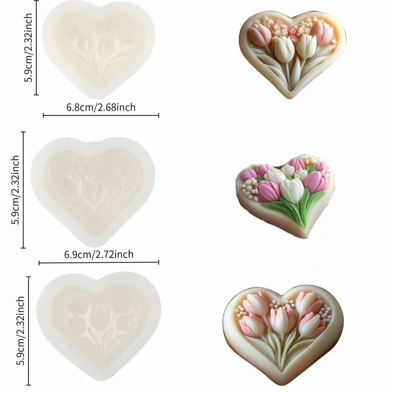 Silicone Mold for Heart-shaped Tulip Candles – DIY Craft Kit for Scented Candles, Plaster, and Soap Making with clear texture - 2