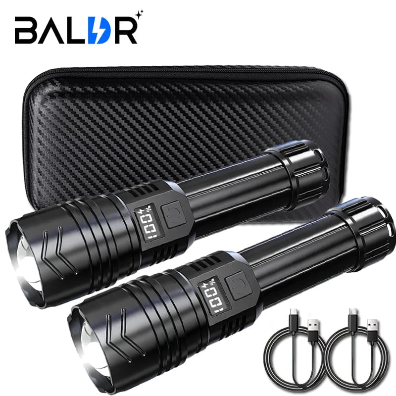 كشافات ليد عالية الطاقة 2000LM كشاف تكتيكي مع إضاءة عرض قابلة للشحن للتخييم والصيد وإضاءة الطوارئ مع زووم