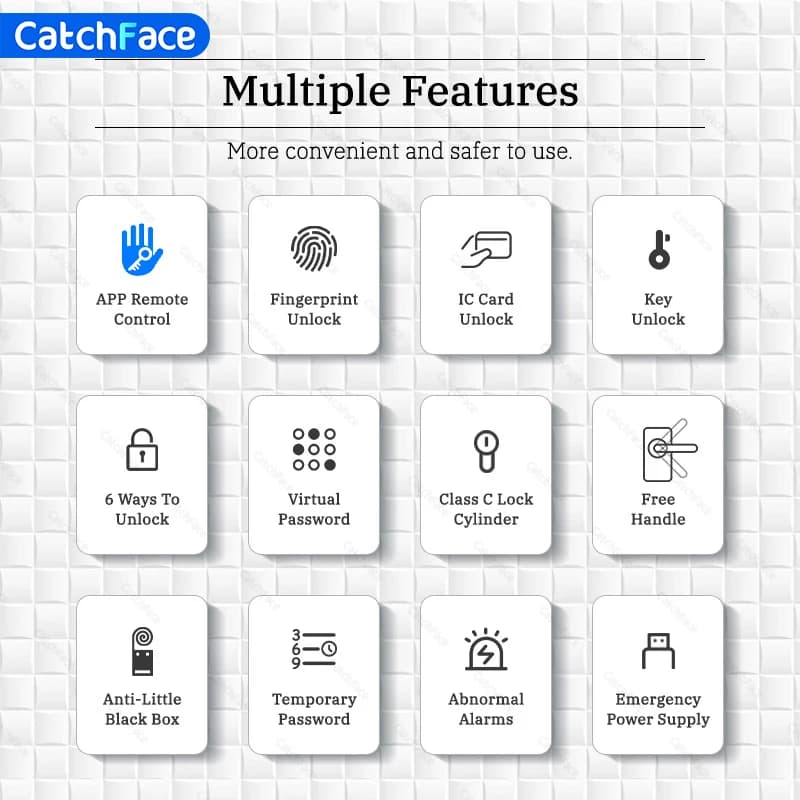 قفل باب ذكي يعمل ببصمة الأصبع ورمز البطاقة، شاشة تعمل باللمس، قفل أمان إلكتروني رقمي للمنزل في السعودية - 5