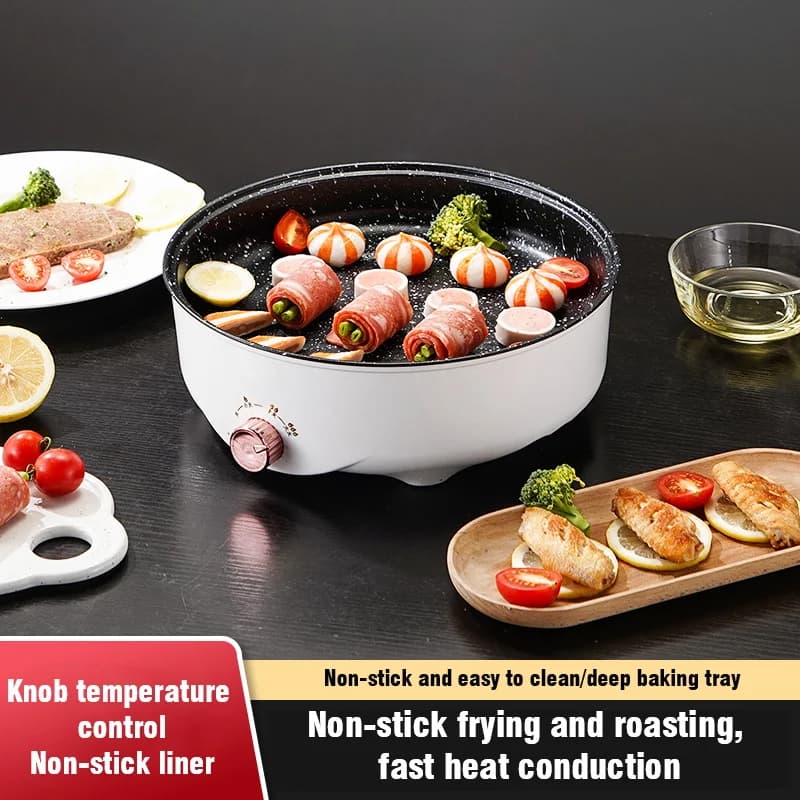 220V MultiCooker Electric Frying Pan Househould Barbecue Fried Steak Fish Omelette Frying Pan Non-stick Electric Machin EU Plug - 2