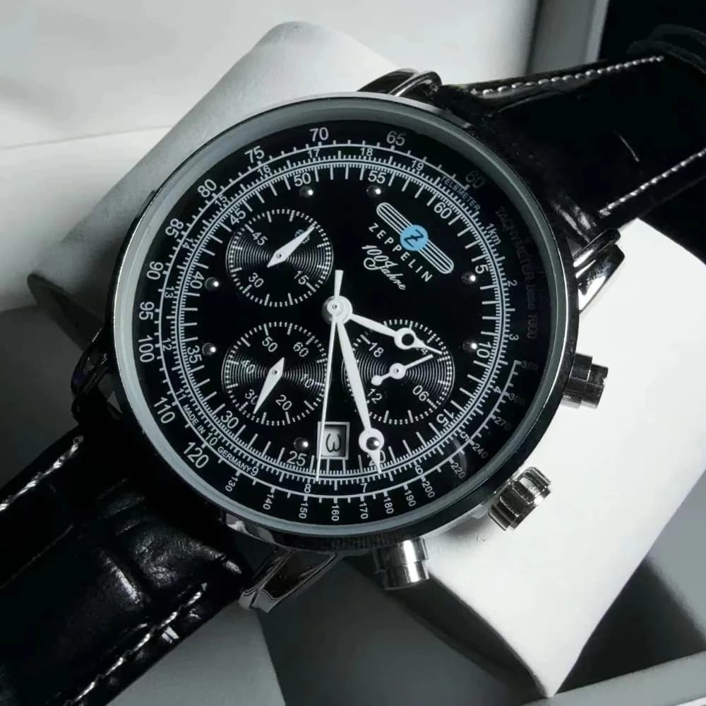 ساعة رجالية كلاسيكية للأعمال والترفيه، بثلاث عيون وثواني متحركة، متعددة الوظائف، كرونوغراف زيبيلين أوتوماتيكية مع تاريخ وحركة كوارتز - 5