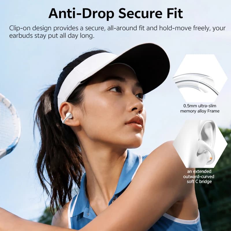 QCY Crossky C50i Open Ear Bluetooth Earphones Hi-Res LDAC Ear Clip Wireless BT6.0 Sports Earbuds Clip On 4-Mics Headphones 42H - 2