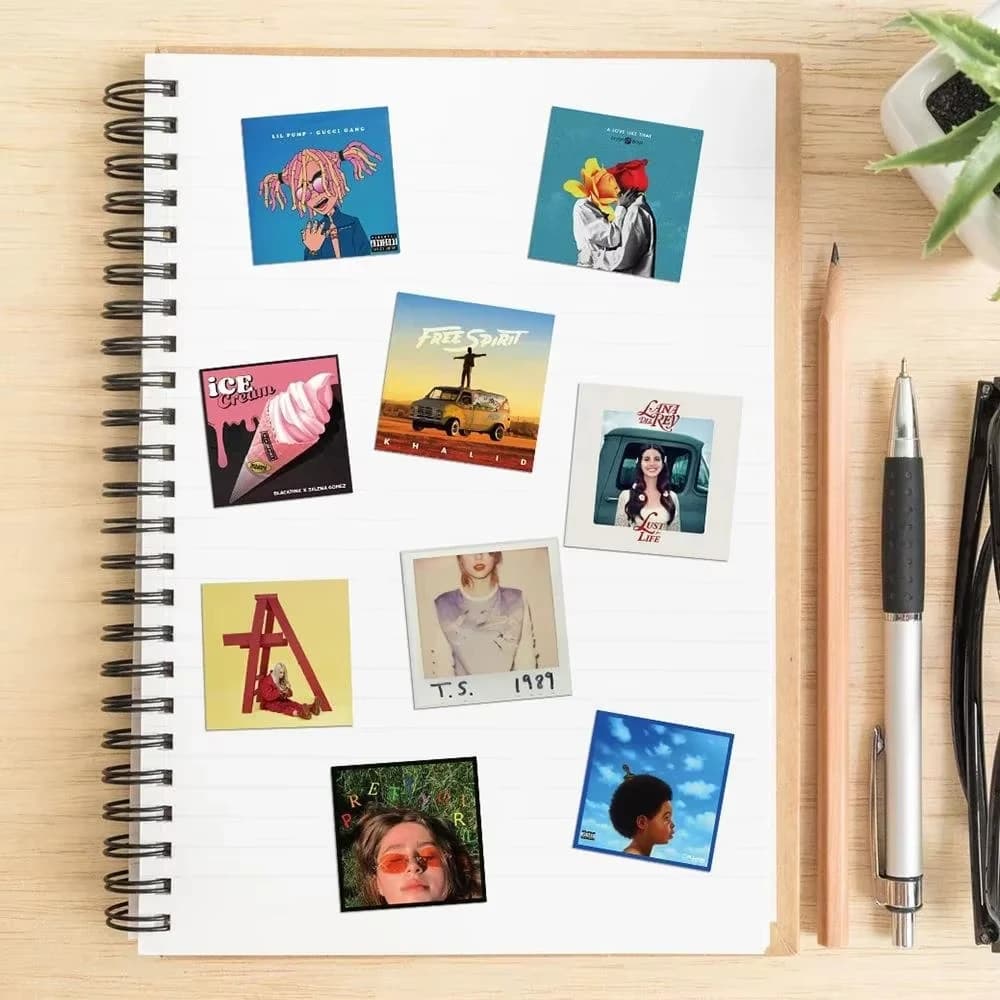 55 قطعة ملصقات أغلفة ألبومات فنانين ومغنين للحقائب وحافظات الهاتف والكمبيوتر المحمول ودفاتر الملاحظات هدايا للأطفال - 3