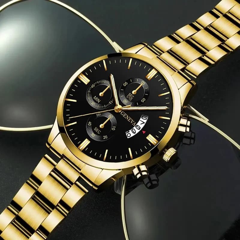 2023 Fashion Men Gold Stainless Steel Watch Luxury Calendar Quartz Wrist Watch Mens Business Watches for Man Clock Reloj Hombre - 5