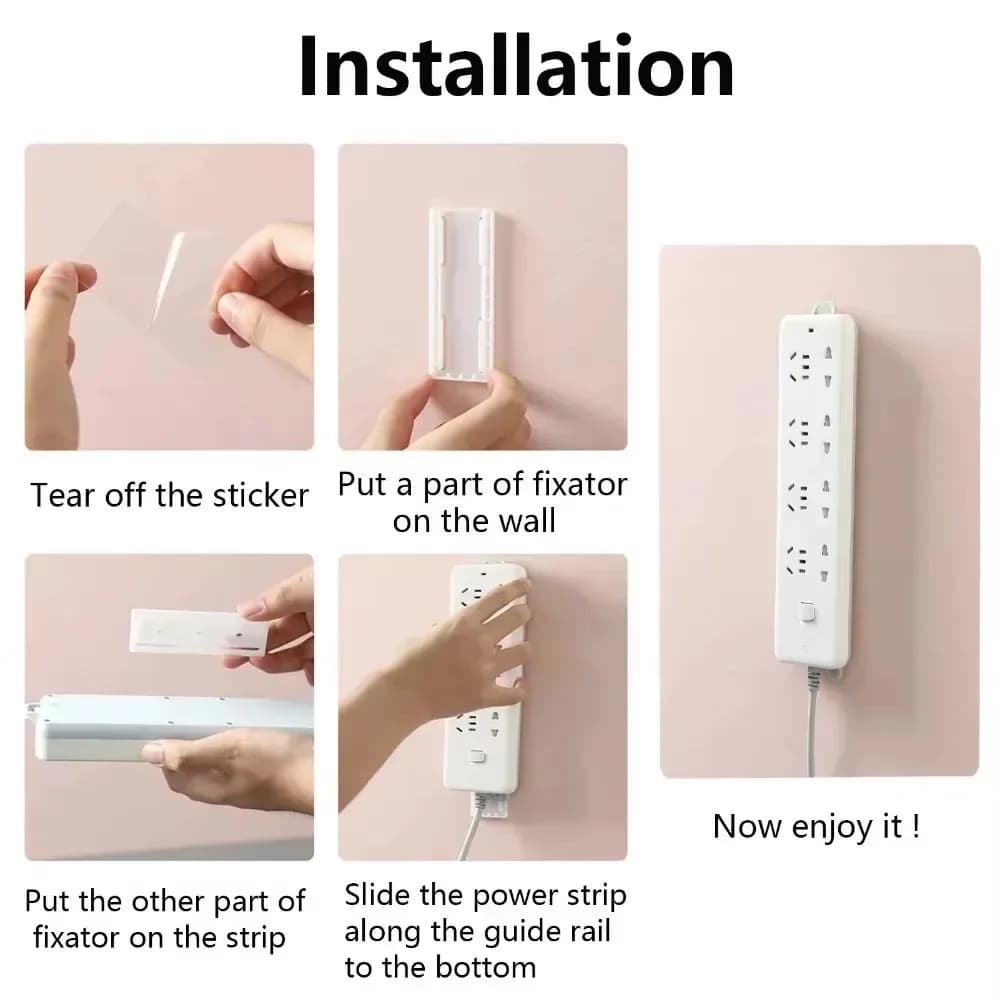 Wall Mounted Self Adhesive Power Strip Fixer Removable Cable Organizer Desktop Socket Holder for Office Home - 3