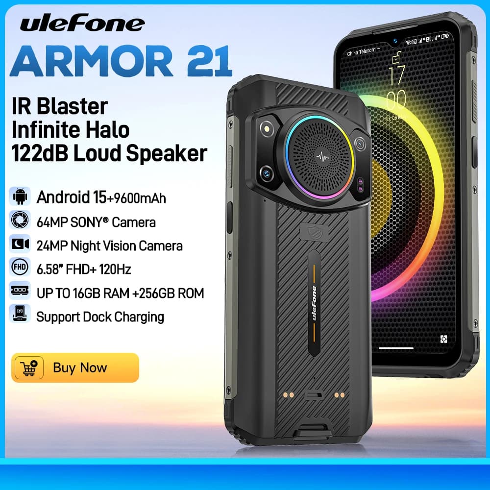 هاتف Ulefone Armor 21 متين ذاكرة وصول عشوائي 16 جيجابايت ذاكرة قراءة فقط 256 جيجابايت هاتف ذكي بنظام Android 15 G99 هاتف محمول 64 ميجابكسل 9600 مللي أمبير في الساعة 4G إصدار عالمي