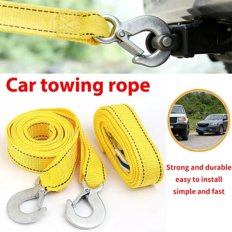 كابل سحب سيارات ثقيل 3 طن 5 طن 3 متر 4 متر حبل سحب مقطورة مع خطافات أمان مجموعة إنقاذ طوارئ على الطريق لسيارات الفان