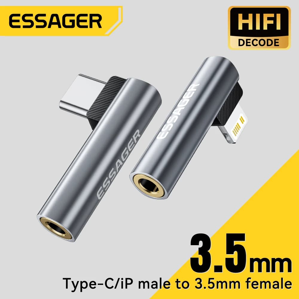 Essager L-shape Type-C to 3.5mm Jack Audio Adapter for iPhone 16 15 Samsung Lightning to 3.5mm Headphone Adapter for iPhone 14 1