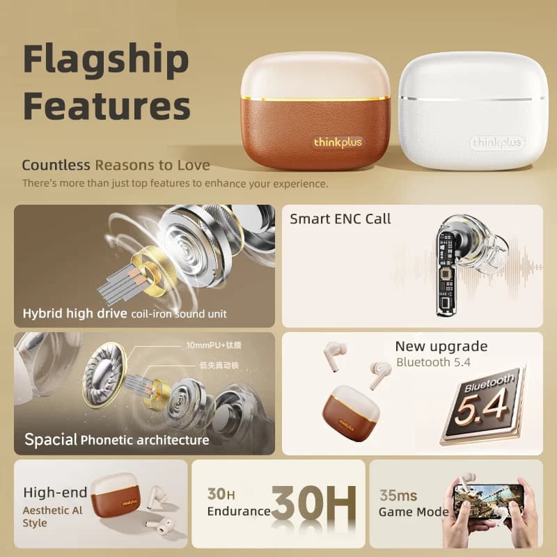 سماعات أذن لينوفو LP27 برو بلوتوث، صوت ستيريو HIFI، تقليل الضوضاء، سماعات رأس لاسلكية بعمر بطارية طويل، تصميم جلدي - 5