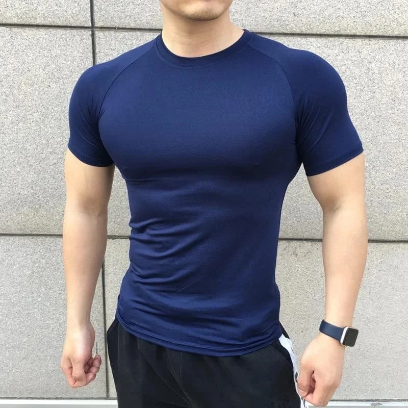 2024 New Men Summer Short Sleeve Fitness Shirt Running Sport Gym Compression T Shirt Workout Casual Elastic Force Tops Clothing - 4