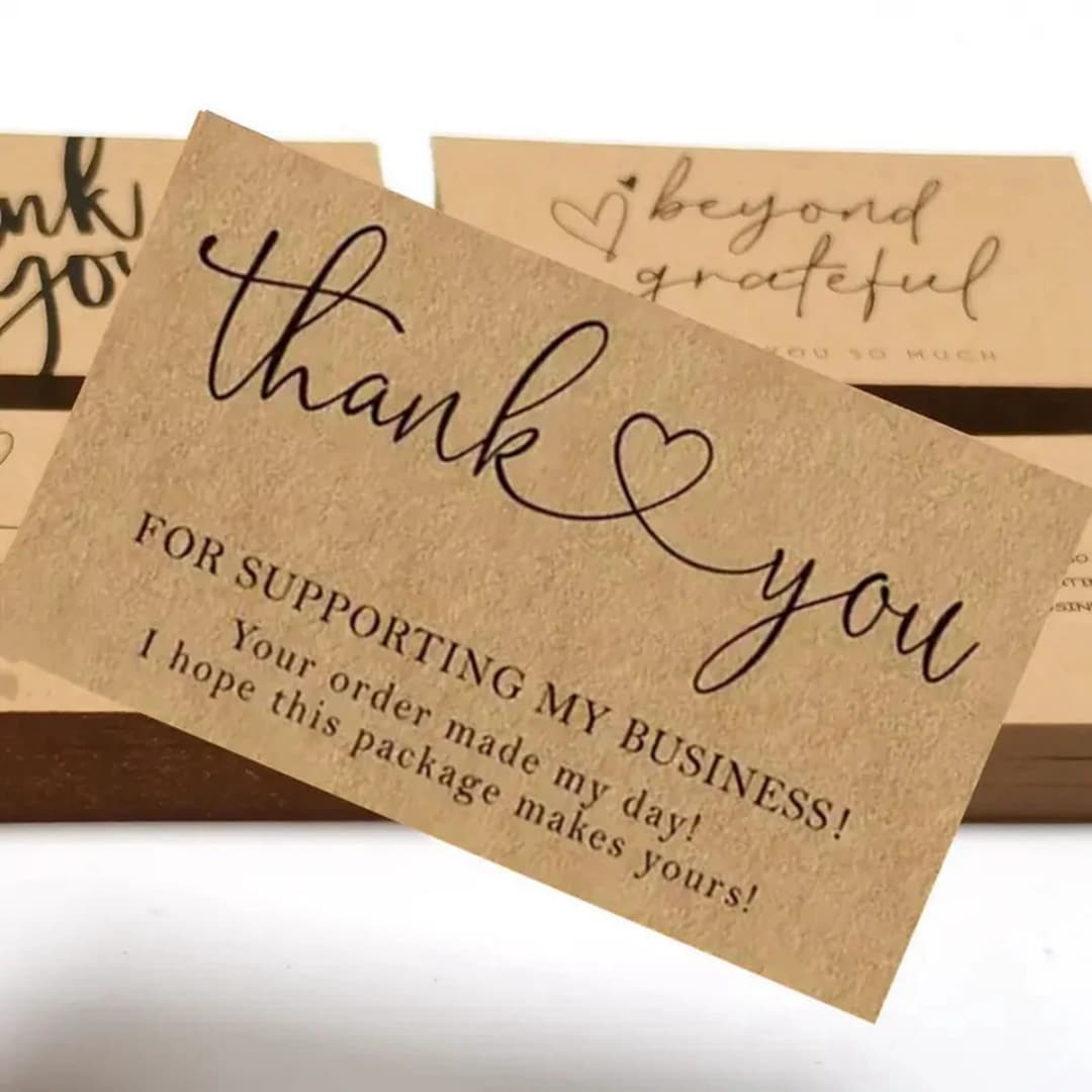 50pcs Natural Kraft Paper Thank You Cards for Small Business Appreciation Enterprise Thank You For Your order Card Greeting Card - 3