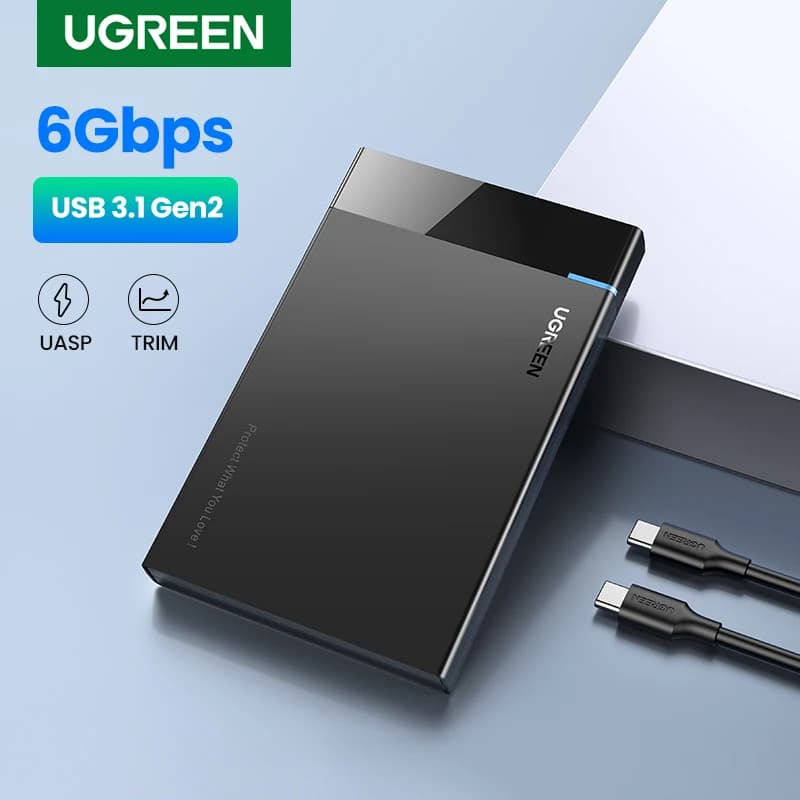 علبة UGREEN HDD مقاس 2.5 بوصة SATA إلى USB 3.0 علبة محرك أقراص صلبة لأقراص SSD صندوق USB C 3.1 الجيل الثاني علبة محرك أقراص صلبة خارجي